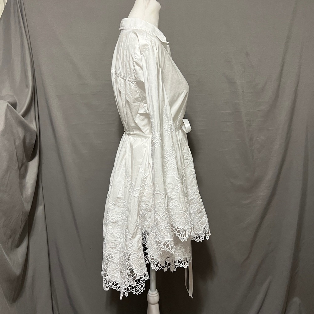 Roaman's White Cotton Embroidered Lace Trim Dress Women's Long Sleeve Fairy Boho - Picture 2 of 9